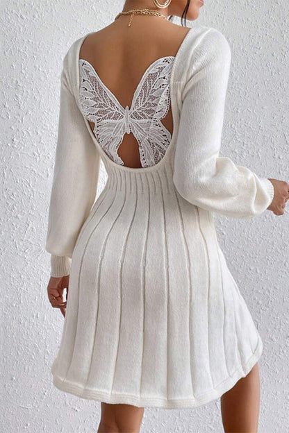 Vestidos sexis de patchwork con espalda descubierta y escote en U con mariposas
