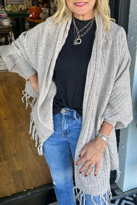 Prenda exterior informal con cuello tipo cárdigan irregular y ribete de flecos (9 colores)