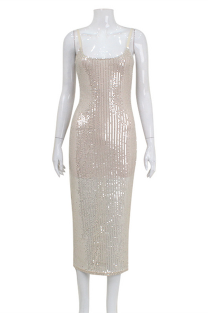 Vestidos de fiesta sexys con lentejuelas y cuello en U con falda cruzada