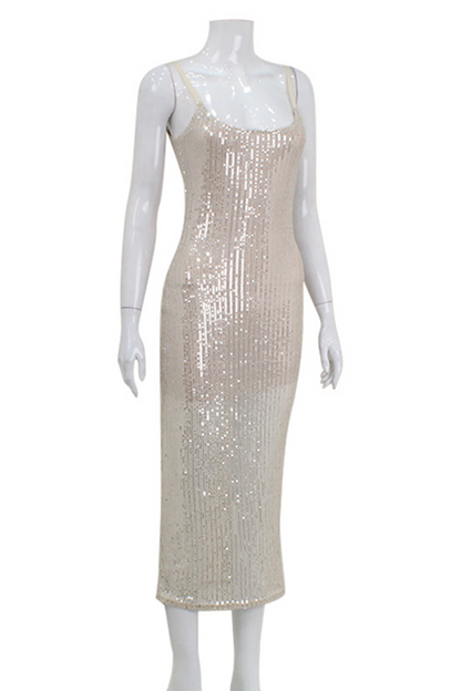Vestidos de fiesta sexys con lentejuelas y cuello en U con falda cruzada