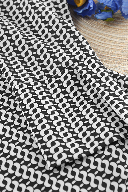 Conjunto de dos piezas con cuello vuelto, manga larga, estampado geométrico informal, patchwork, abertura y contraste