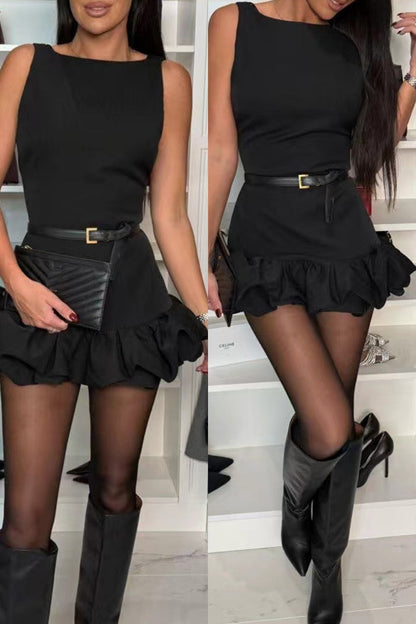 Vestidos casuales sin mangas con cuello redondo y volantes (3 colores)