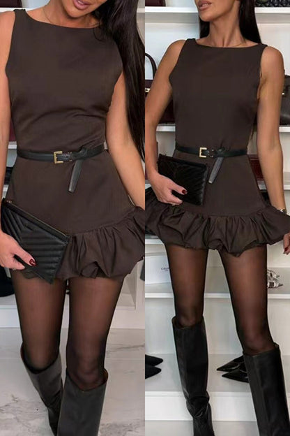 Vestidos casuales sin mangas con cuello redondo y volantes (3 colores)