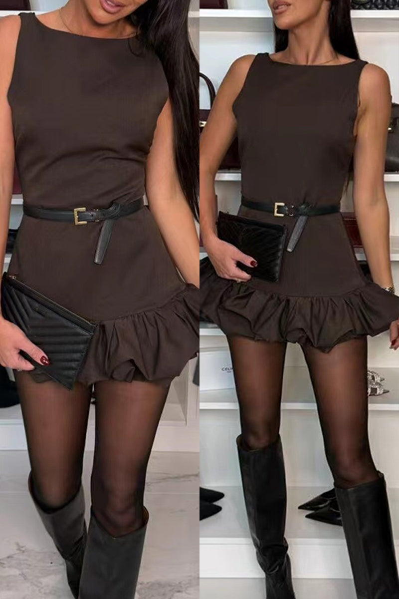 Vestidos casuales sin mangas con cuello redondo y volantes (3 colores)