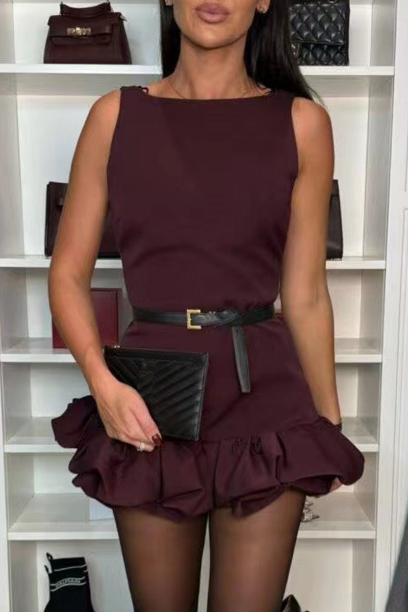Vestidos casuales sin mangas con cuello redondo y volantes (3 colores)