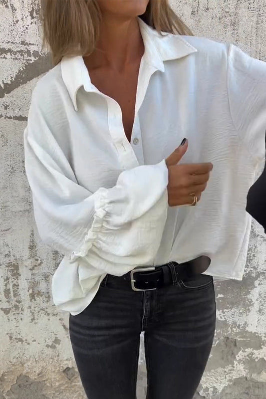 Blusas casuales de cuello vuelto con volantes para uso diario