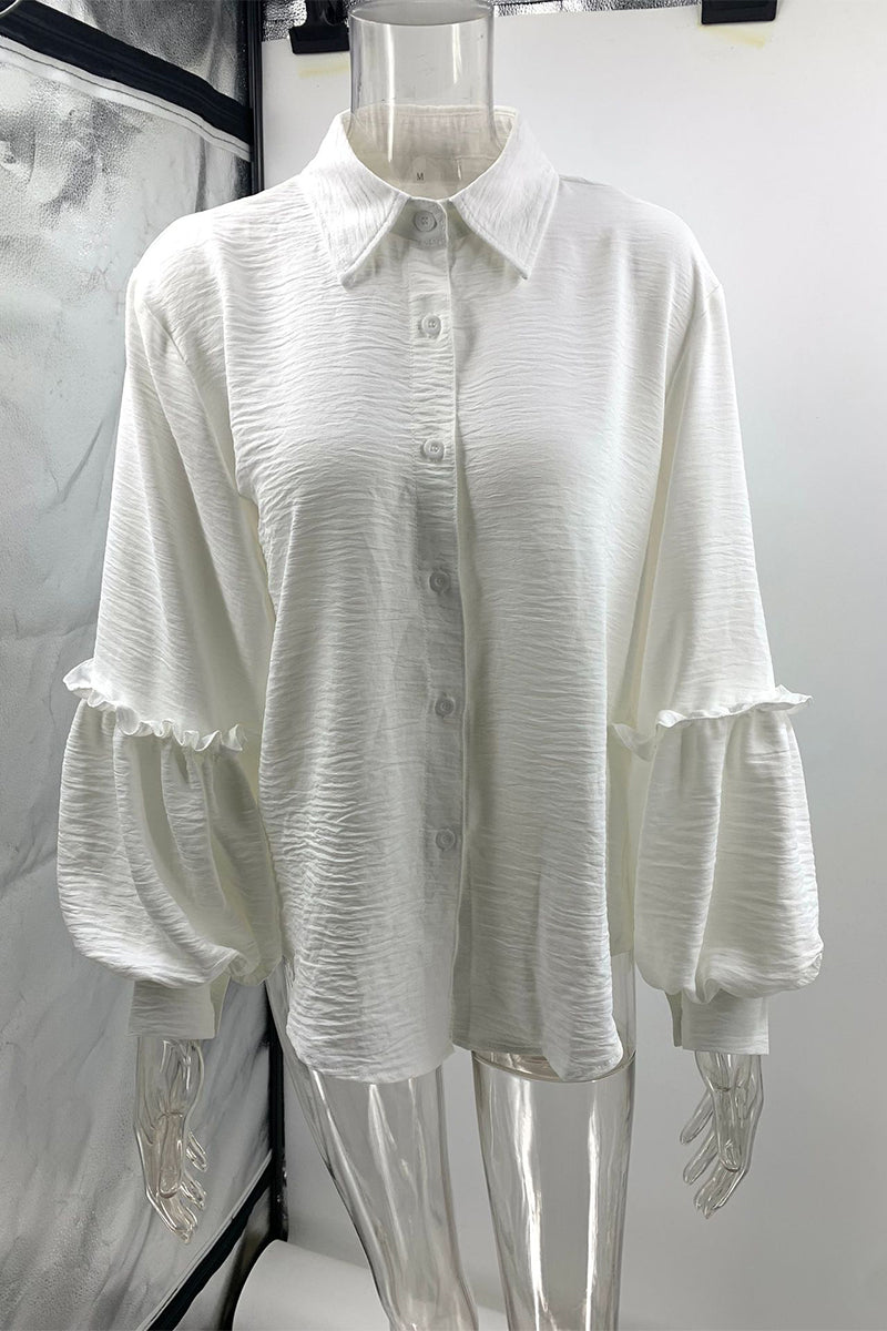 Blusas casuales de cuello vuelto con volantes para uso diario