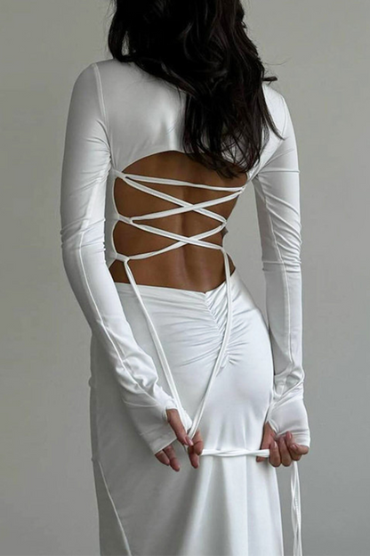 Vestidos sexis de manga larga con escote redondo y tirantes finos y espalda descubierta
