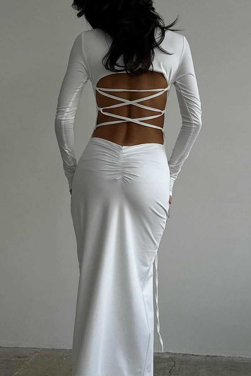 Vestidos sexis de manga larga con escote redondo y tirantes finos y espalda descubierta