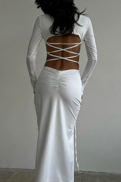 Vestidos sexis de manga larga con escote redondo y tirantes finos y espalda descubierta