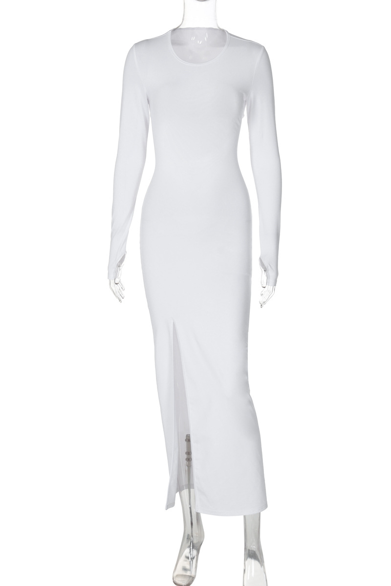 Vestidos sexis de manga larga con escote redondo y tirantes finos y espalda descubierta