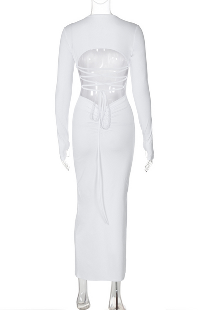 Vestidos sexis de manga larga con escote redondo y tirantes finos y espalda descubierta