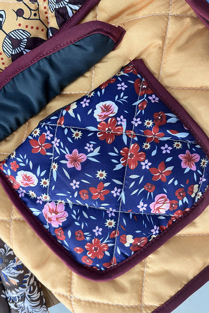 Prendas de abrigo informales con cuello mandarín, patchwork, bolsillos y flores