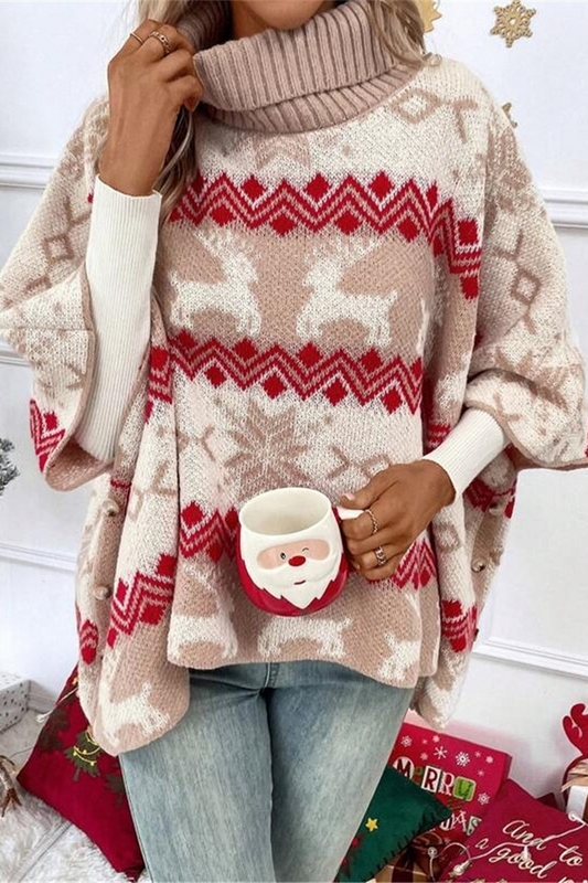 Suéteres de cuello alto con contraste de tejido de copos de nieve Wapiti para fiestas informales