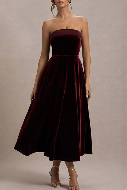 Vestidos de fiesta sexys de terciopelo sin tirantes