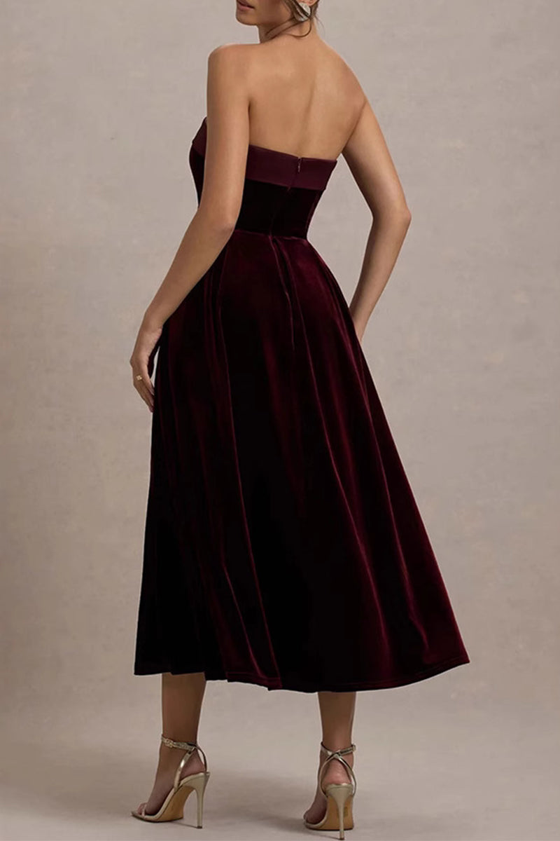 Vestidos de fiesta sexys de terciopelo sin tirantes