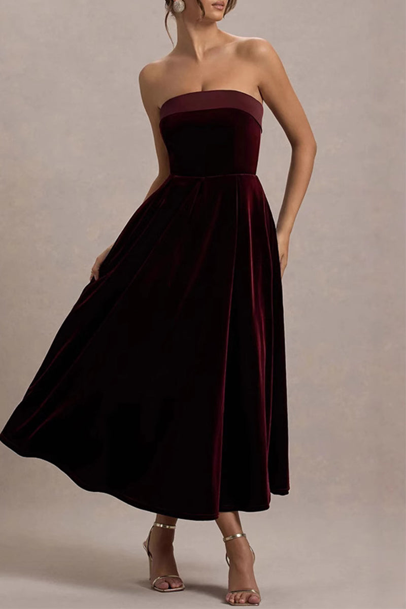 Vestidos de fiesta sexys de terciopelo sin tirantes
