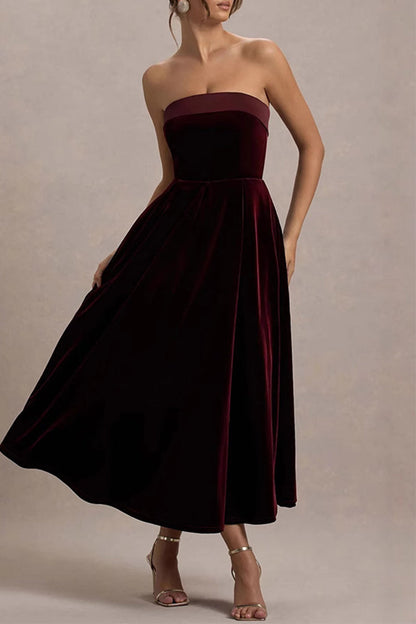 Vestidos de fiesta sexys de terciopelo sin tirantes