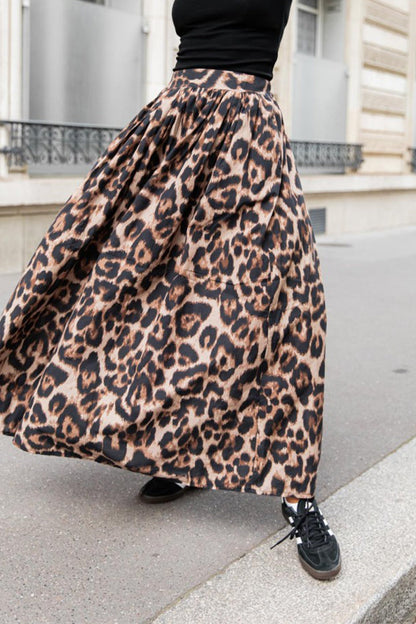 Pantalones casuales holgados de cintura alta con bolsillo de leopardo tipo A con estampado completo