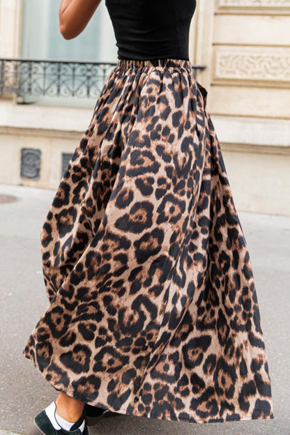 Pantalones casuales holgados de cintura alta con bolsillo de leopardo tipo A con estampado completo