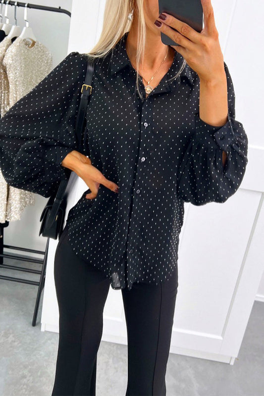 Blusas casuales con botones y cuello vuelto de lunares