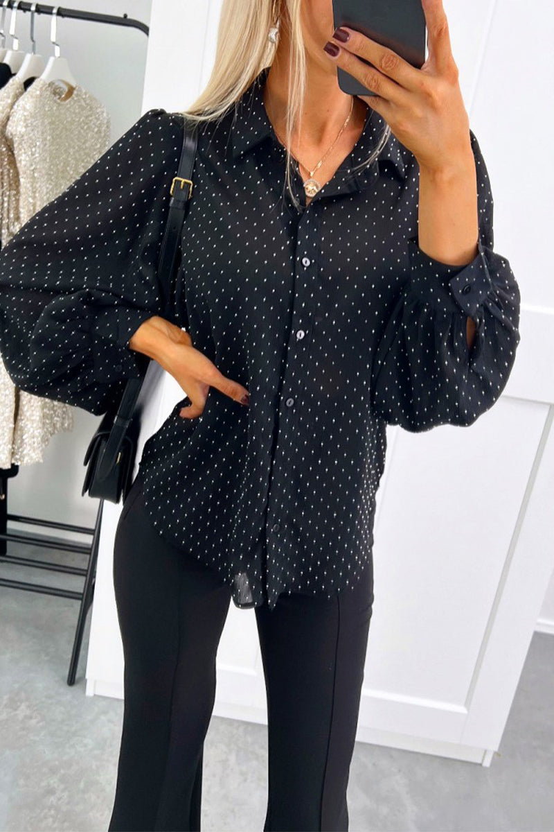 Blusas casuales con botones y cuello vuelto de lunares
