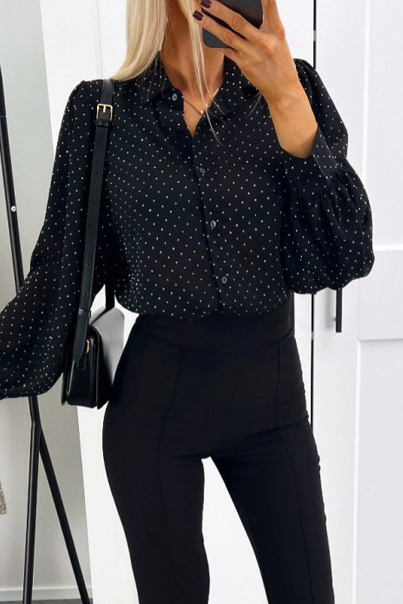 Blusas casuales con botones y cuello vuelto de lunares