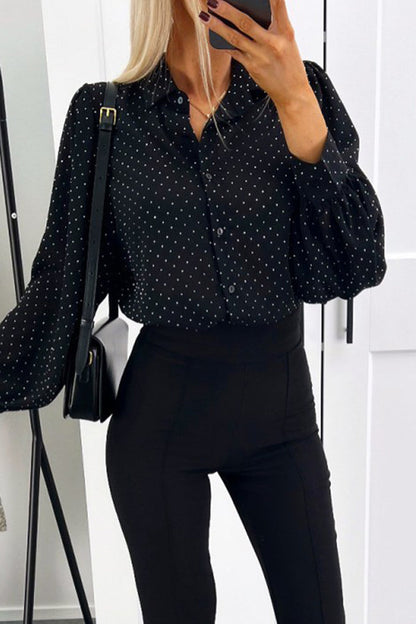 Blusas casuales con botones y cuello vuelto de lunares