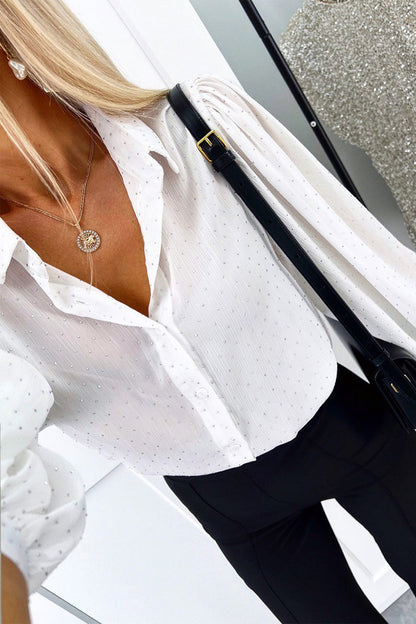 Blusas casuales con botones y cuello vuelto de lunares