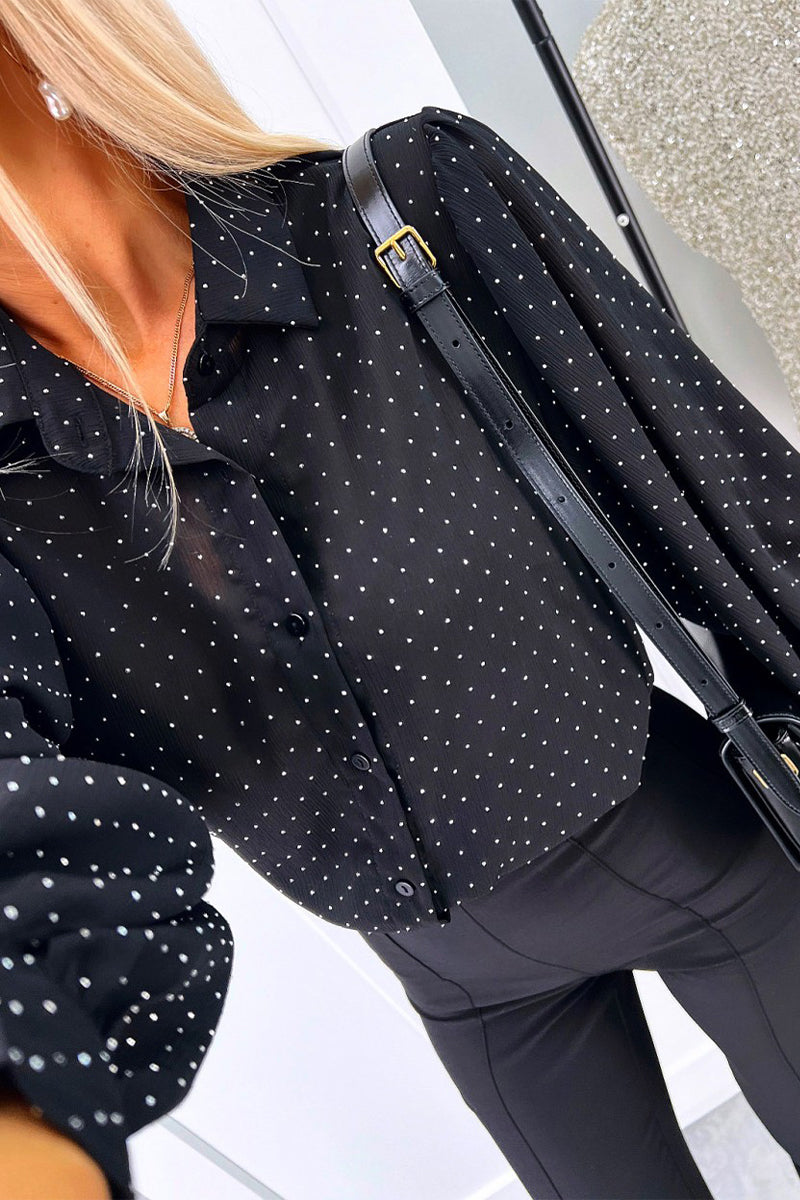 Blusas casuales con botones y cuello vuelto de lunares