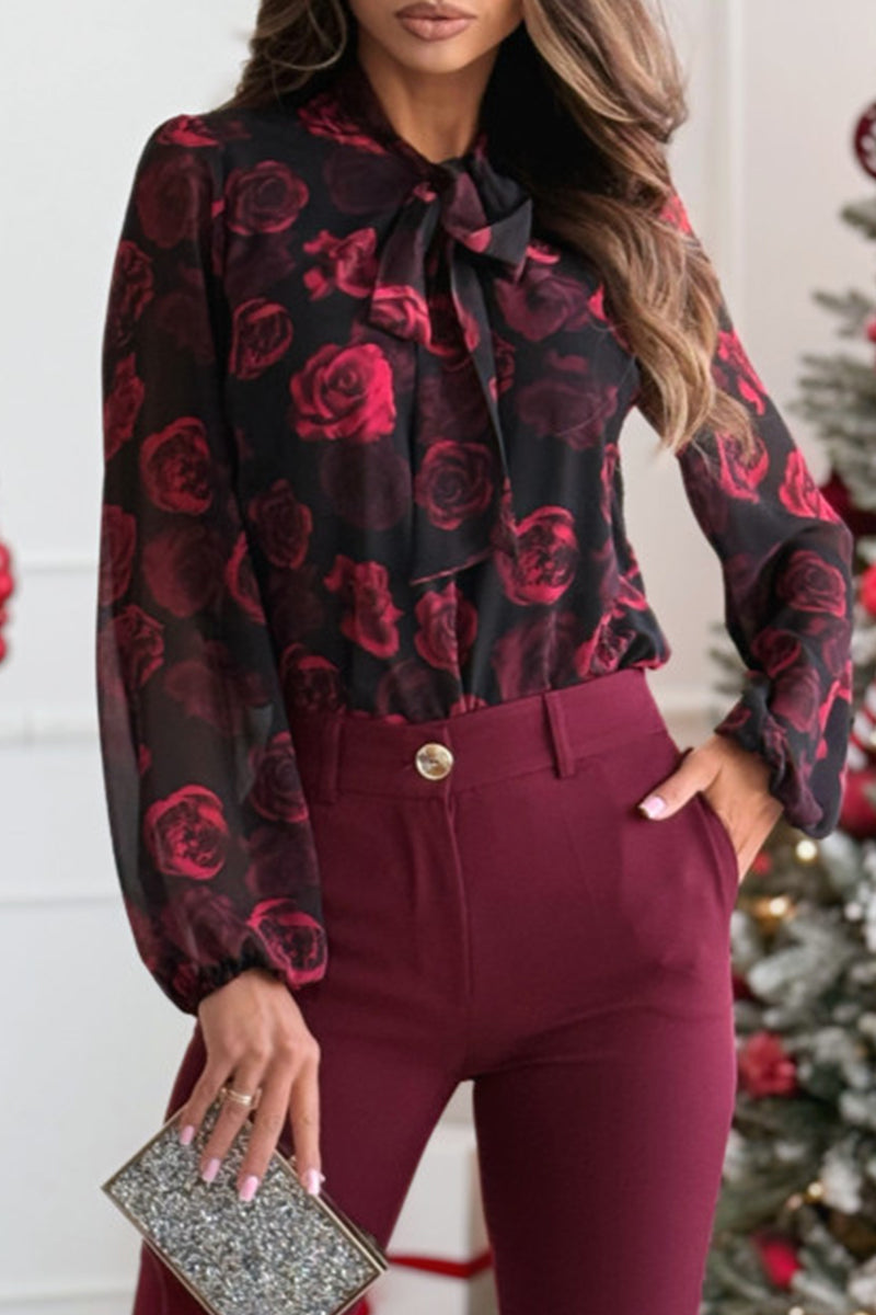 Blusas elegantes con flores, encaje y lazo en el cuello (3 colores)
