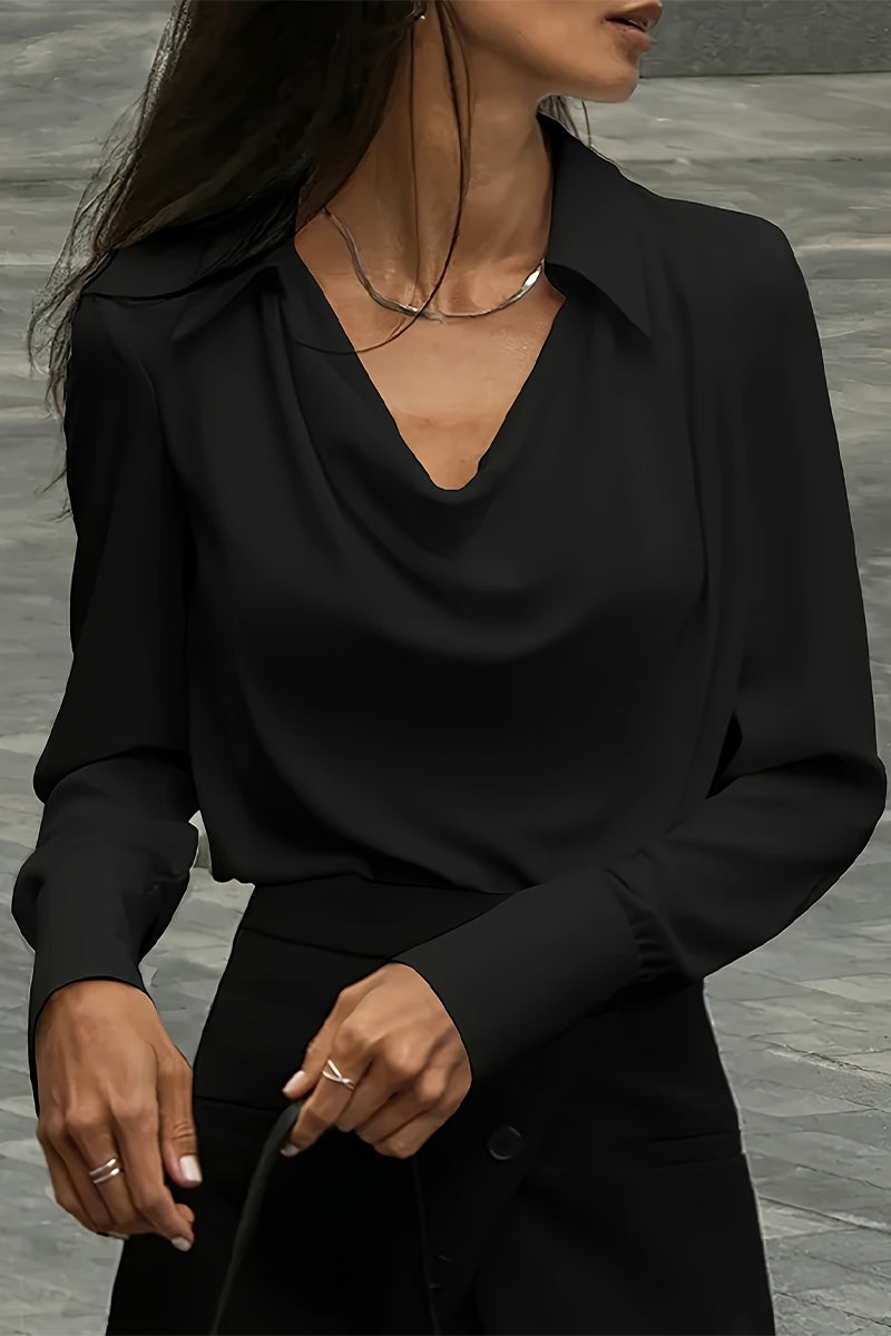 Elegantes blusas de color liso con cuello en V fruncido (4 colores)