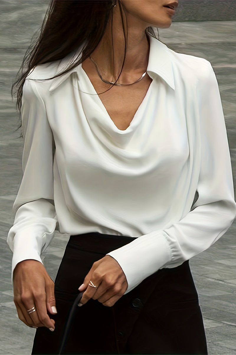 Elegantes blusas de color liso con cuello en V fruncido (4 colores)