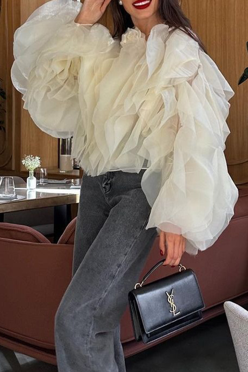 Blusas elegantes con cuello redondo, forma de flor y orillo irregular