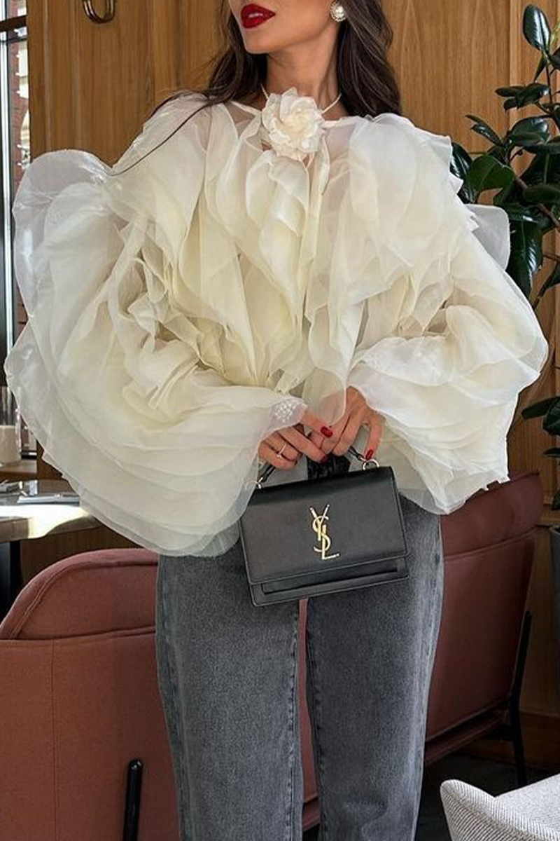 Blusas elegantes con cuello redondo, forma de flor y orillo irregular