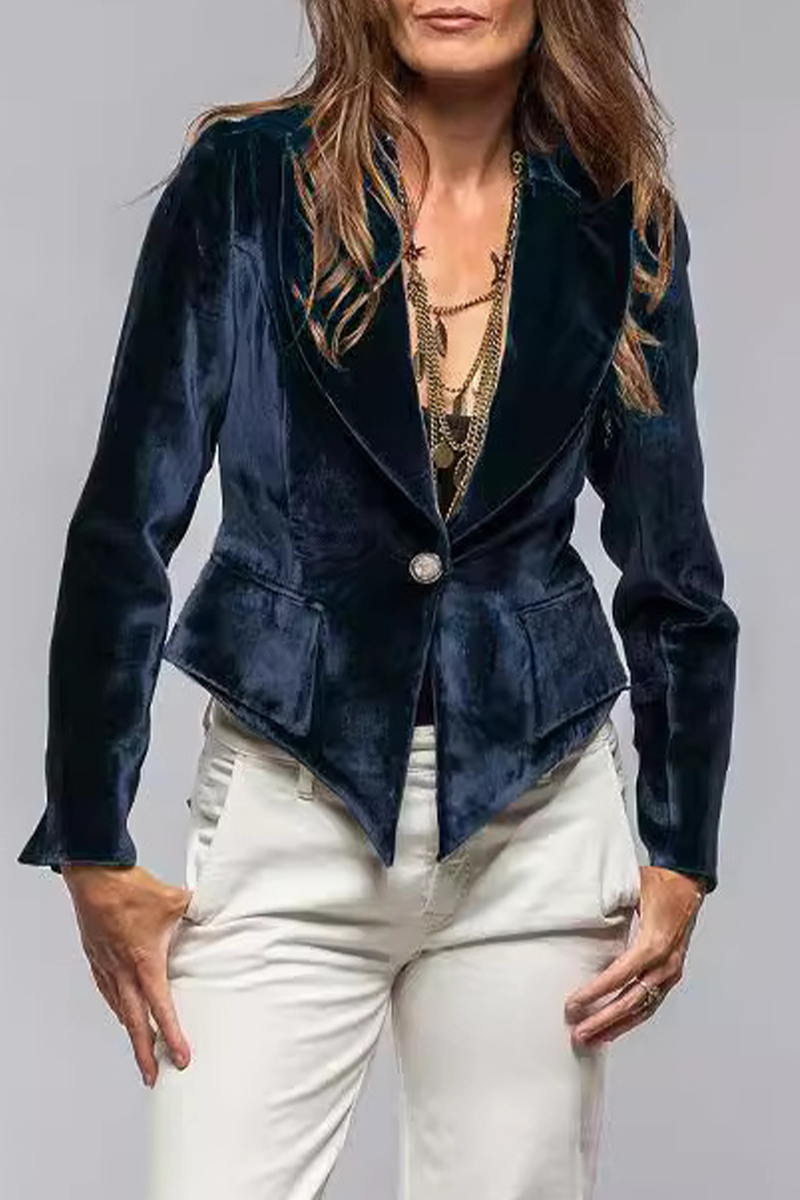 Prenda exterior informal de terciopelo con cuello vuelto y bolsillos de patchwork (4 colores)