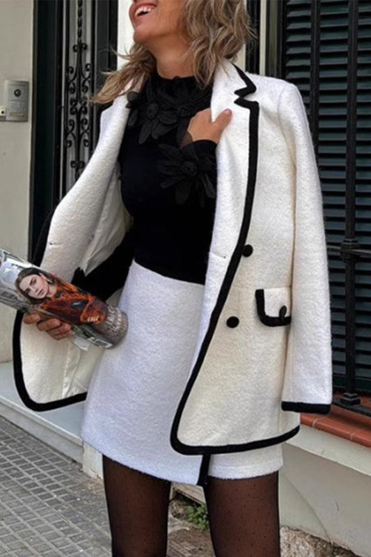 Conjunto de dos piezas con botones casuales en contraste, cuello vuelto, manga larga