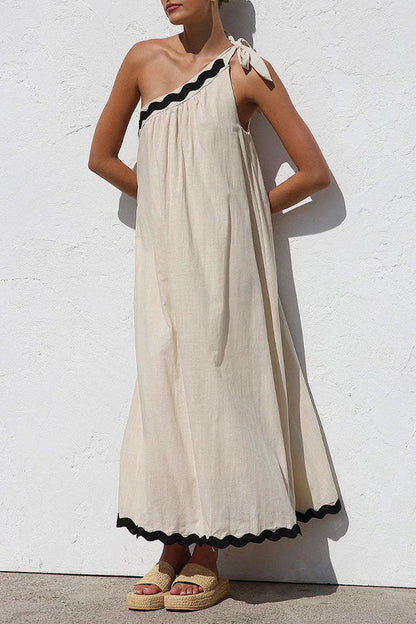 Vestidos sin mangas con hombros caídos irregulares, con encaje y patchwork para vacaciones