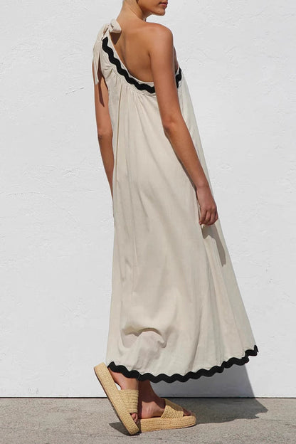 Vestidos sin mangas con hombros caídos irregulares, con encaje y patchwork para vacaciones
