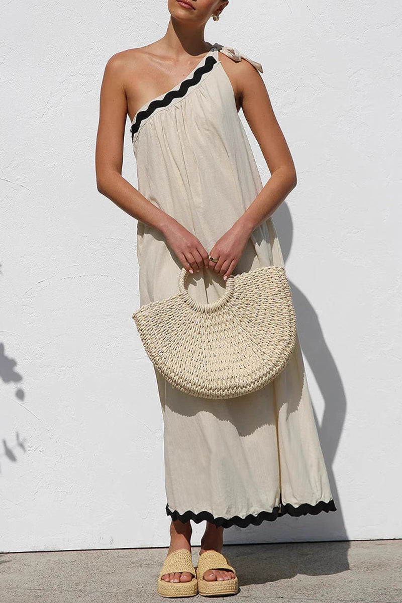 Vestidos sin mangas con hombros caídos irregulares, con encaje y patchwork para vacaciones