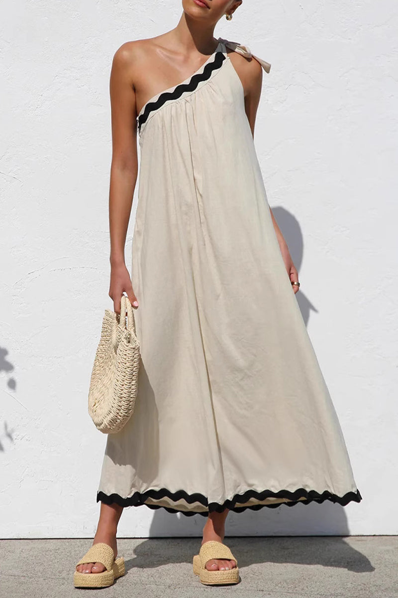 Vestidos sin mangas con hombros caídos irregulares, con encaje y patchwork para vacaciones