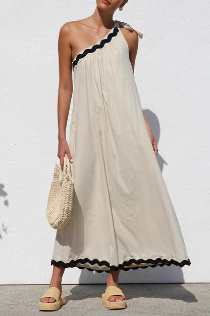 Vestidos sin mangas con hombros caídos irregulares, con encaje y patchwork para vacaciones