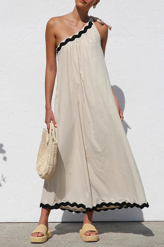 Vestidos sin mangas con hombros caídos irregulares, con encaje y patchwork para vacaciones