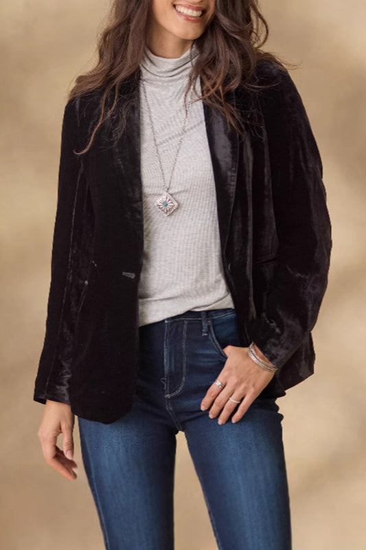 Prenda exterior informal de terciopelo con botones y abertura, cuello vuelto (4 colores)