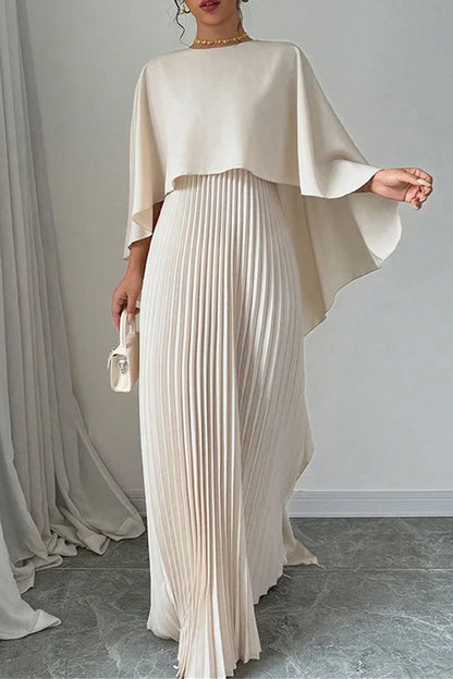 Elegantes vestidos largos plisados irregulares con cuello redondo (3 colores)