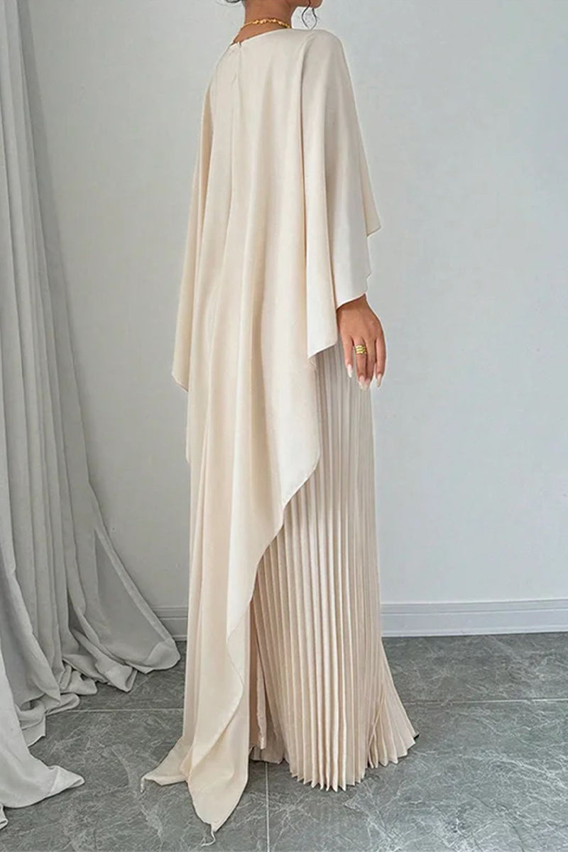Elegantes vestidos largos plisados irregulares con cuello redondo (3 colores)