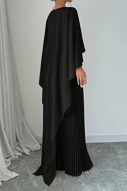 Elegantes vestidos largos plisados irregulares con cuello redondo (3 colores)