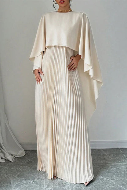 Elegantes vestidos largos plisados irregulares con cuello redondo (3 colores)