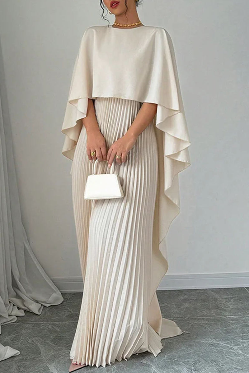 Elegantes vestidos largos plisados irregulares con cuello redondo (3 colores)