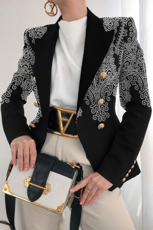 Prenda exterior informal con estampado de lunares, cadena, botones de leopardo, cuello vuelto en contraste (4 colores)